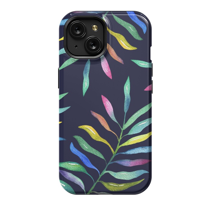 iPhone 15 StrongFit Rainbow Tropical Leaf by Noonday Design