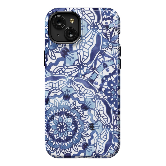 iPhone 15 Plus StrongFit Delft Blue Mandalas by Noonday Design