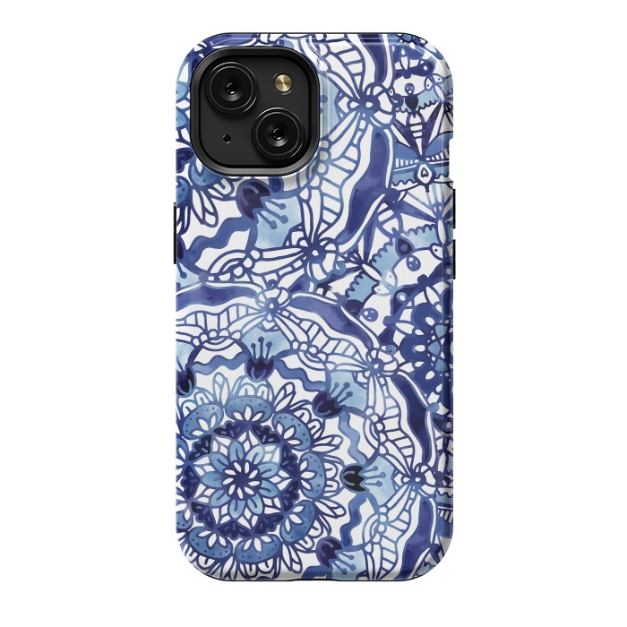 iPhone 15 StrongFit Delft Blue Mandalas by Noonday Design