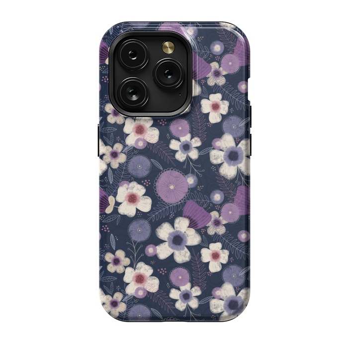 iPhone 15 Pro StrongFit Navy & Purple Floral by Noonday Design