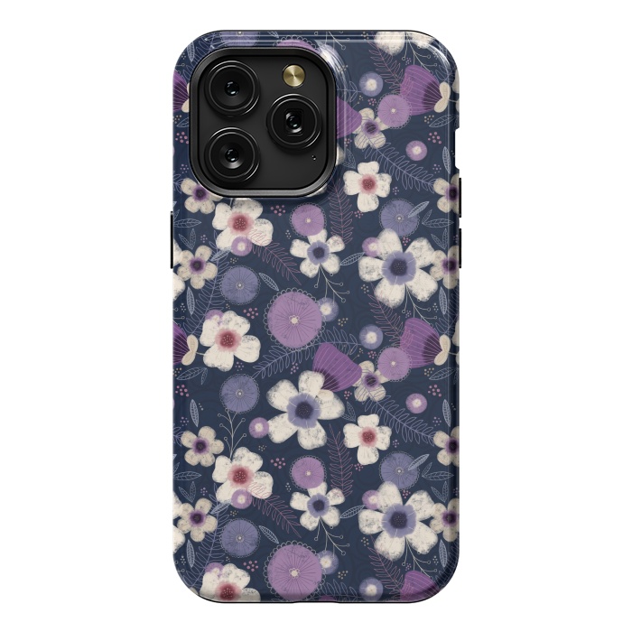 iPhone 15 Pro Max StrongFit Navy & Purple Floral by Noonday Design
