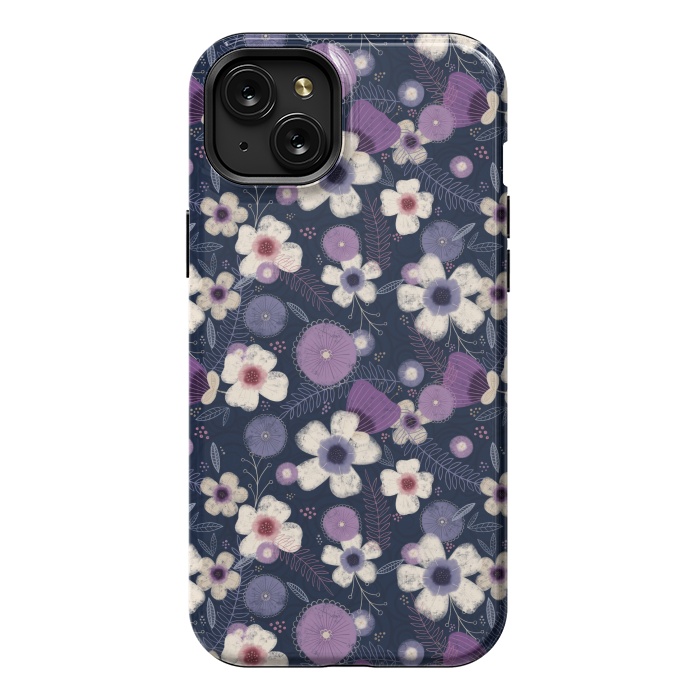 iPhone 15 Plus StrongFit Navy & Purple Floral by Noonday Design