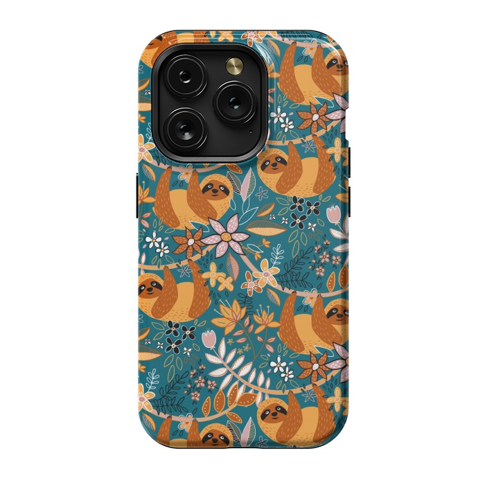 iPhone 15 Pro StrongFit Cute Boho Sloth Floral  by Micklyn Le Feuvre