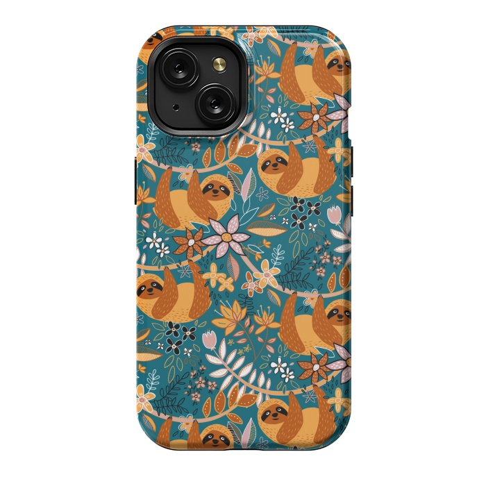 iPhone 15 StrongFit Cute Boho Sloth Floral  by Micklyn Le Feuvre