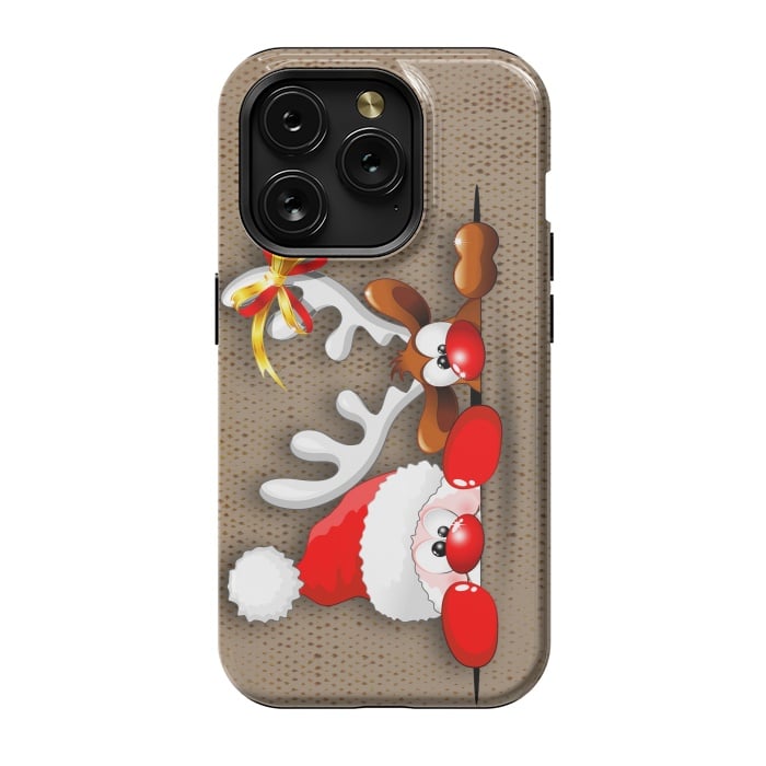 iPhone 15 Pro StrongFit Funny Christmas Santa and Reindeer Cartoon by BluedarkArt