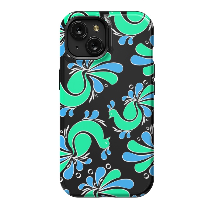 iPhone 15 StrongFit blue green peacock by MALLIKA