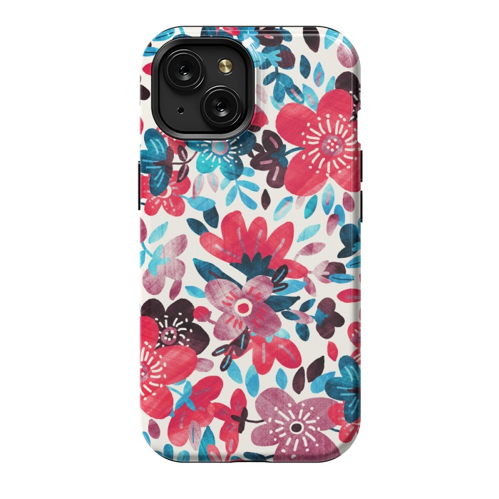 iPhone 15 StrongFit Happy Red & Blue Floral Collage  by Micklyn Le Feuvre