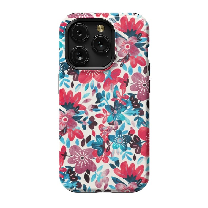 iPhone 15 Pro StrongFit Cheerful Red and Blue Floral Pattern by Micklyn Le Feuvre
