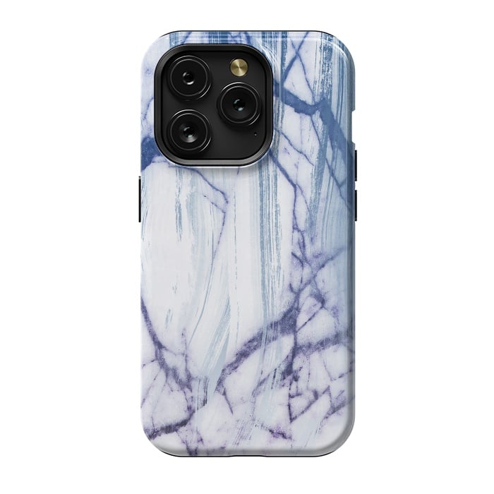 iPhone 15 Pro StrongFit White marble with blue cracks brushstrokes by Oana 