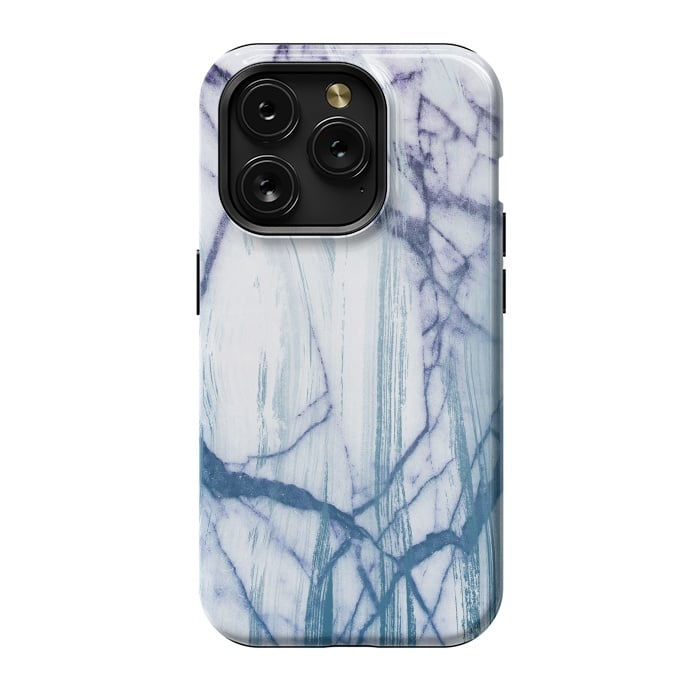 iPhone 15 Pro StrongFit Blue white marble brushstrokes by Oana 