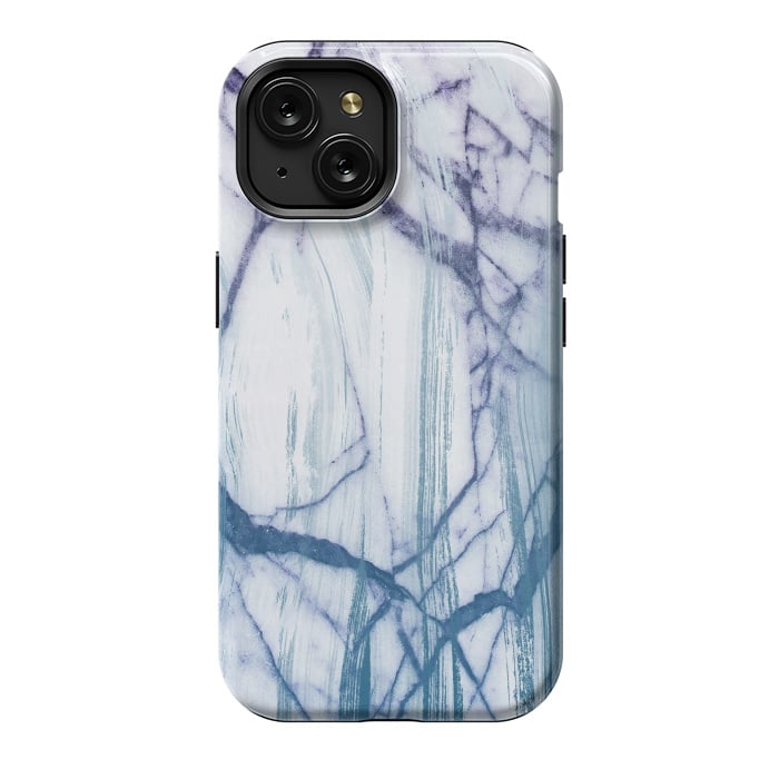 iPhone 15 StrongFit Blue white marble brushstrokes by Oana 