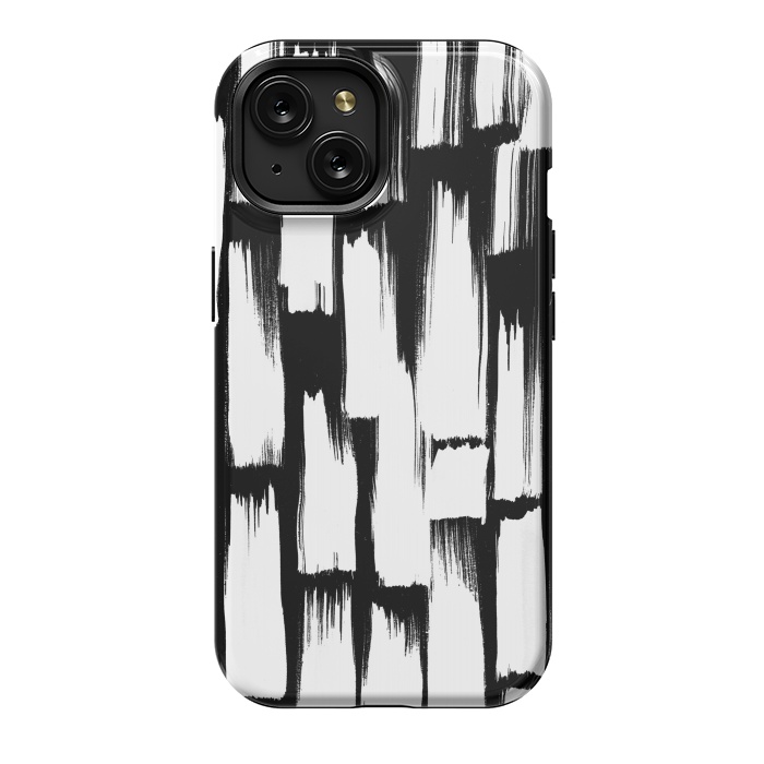 iPhone 15 StrongFit Tribal white brushstrokes on black background by Oana 