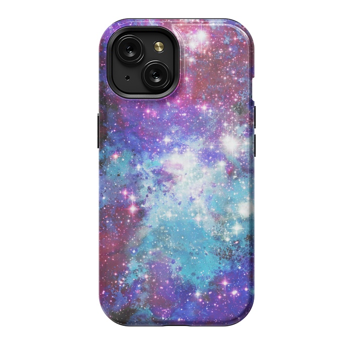 iPhone 15 StrongFit Blue purple galaxy space night stars by Oana 