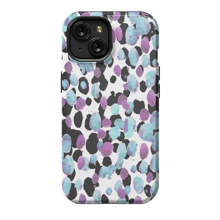iPhone 15 StrongFit Purple blue animal print paint spots by Oana 