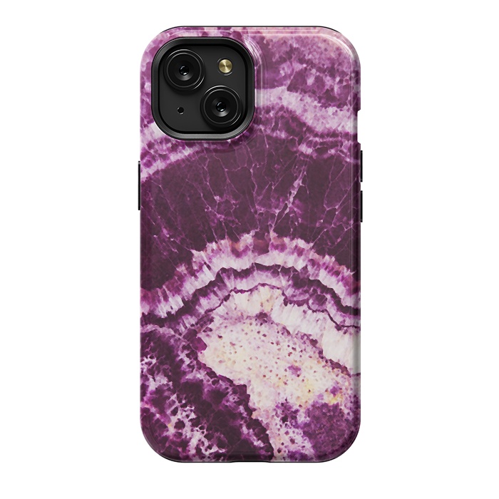 iPhone 15 StrongFit Dark magenta pink precious marble stripes by Oana 