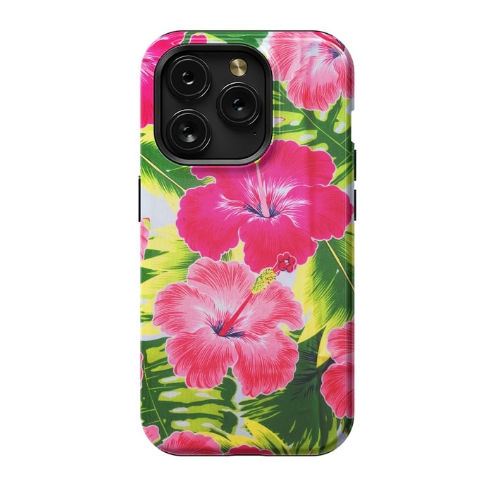 iPhone 15 Pro StrongFit Hibiscus Exotic Floral Pattern by BluedarkArt