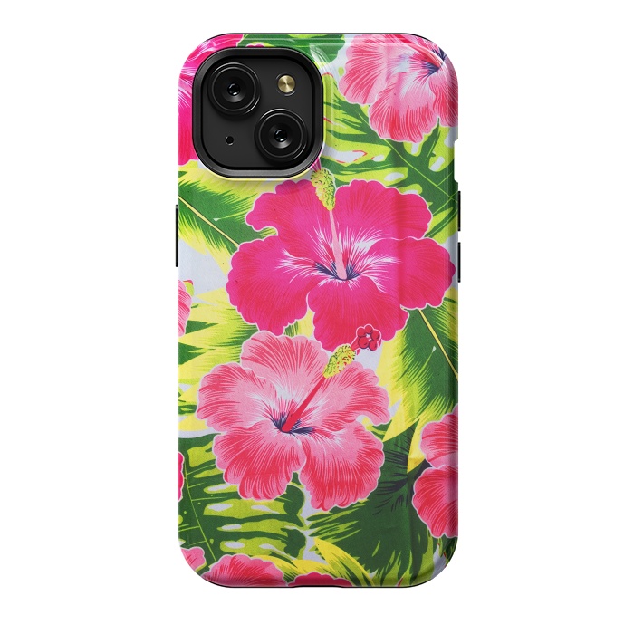 iPhone 15 StrongFit Hibiscus Exotic Floral Pattern by BluedarkArt