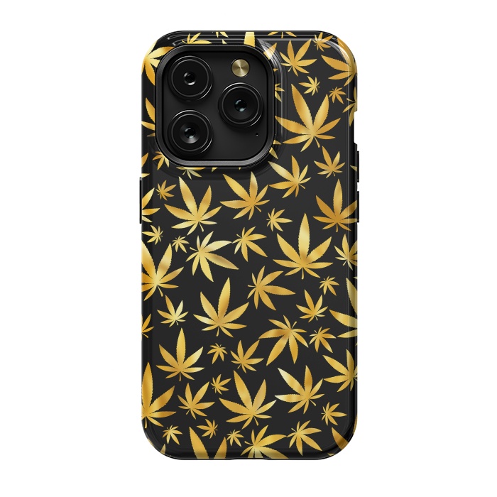 iPhone 15 Pro StrongFit Weed Pattern - Black and Yellow by Art Design Works