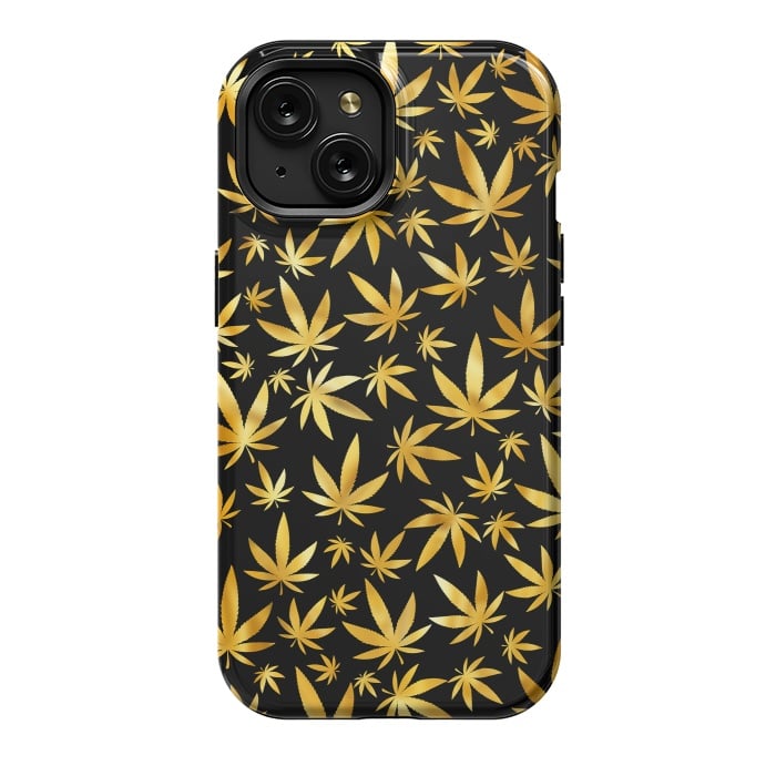 iPhone 15 StrongFit Weed Pattern - Black and Yellow by Art Design Works