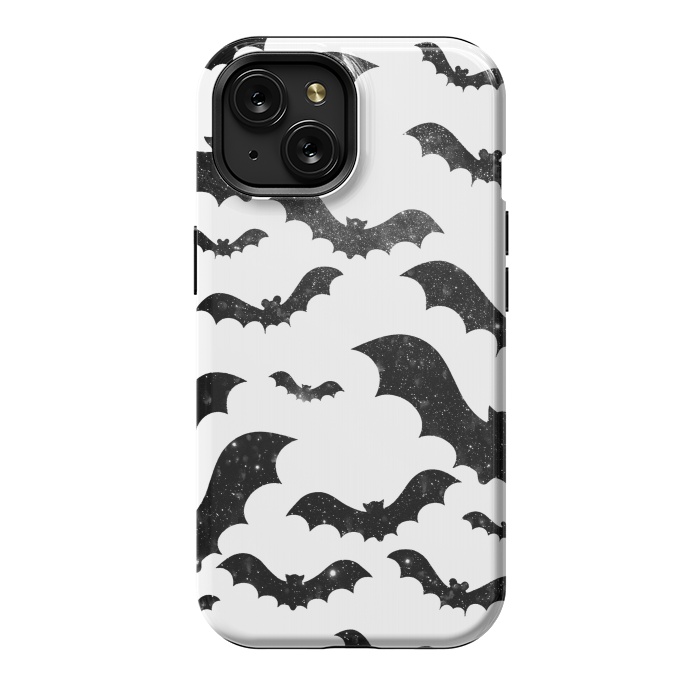 iPhone 15 StrongFit Black starry night sky bats - Halloween by Oana 