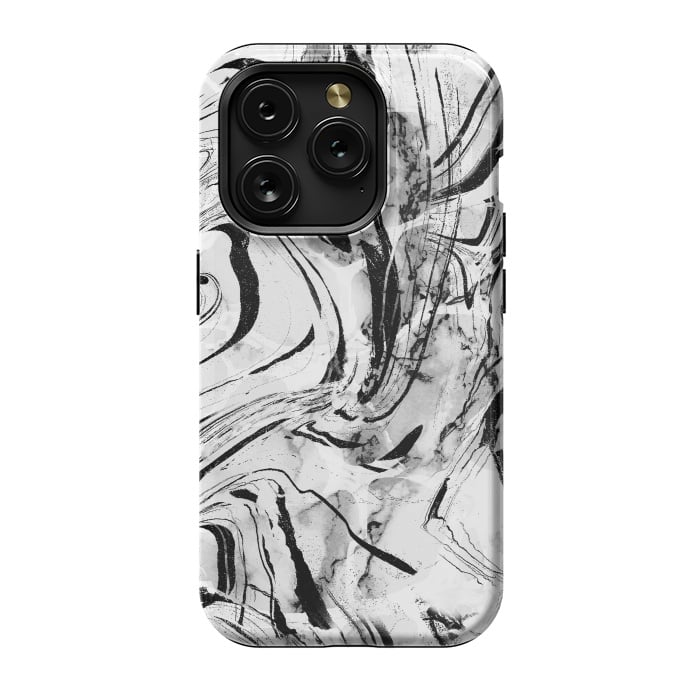 iPhone 15 Pro StrongFit White marble with black brushed stripes  by Oana 