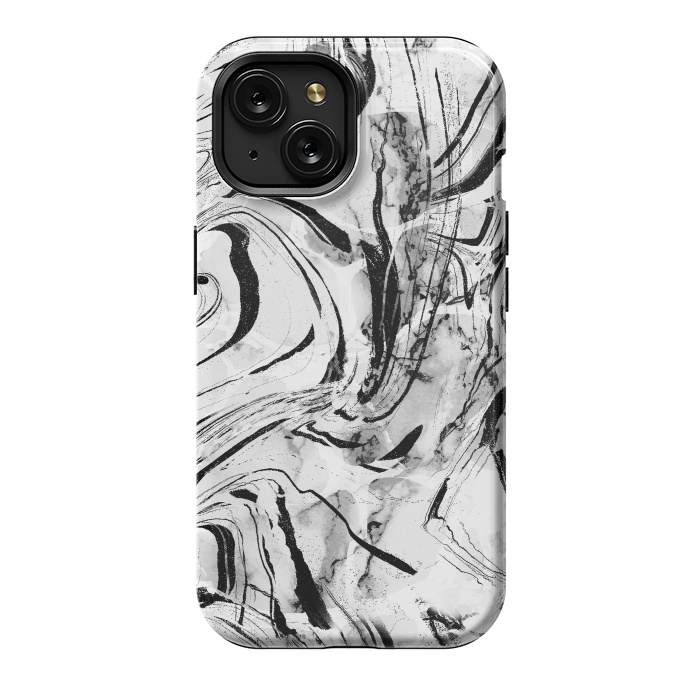 iPhone 15 StrongFit White marble with black brushed stripes  by Oana 