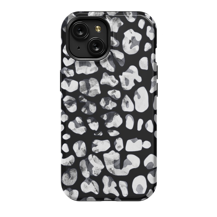 iPhone 15 StrongFit Black and white animal print leopard spots by Oana 
