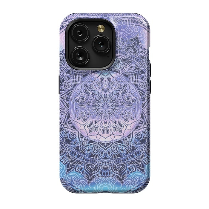 iPhone 15 Pro StrongFit Purple blue ethnic gradient mandala flowers by Oana 