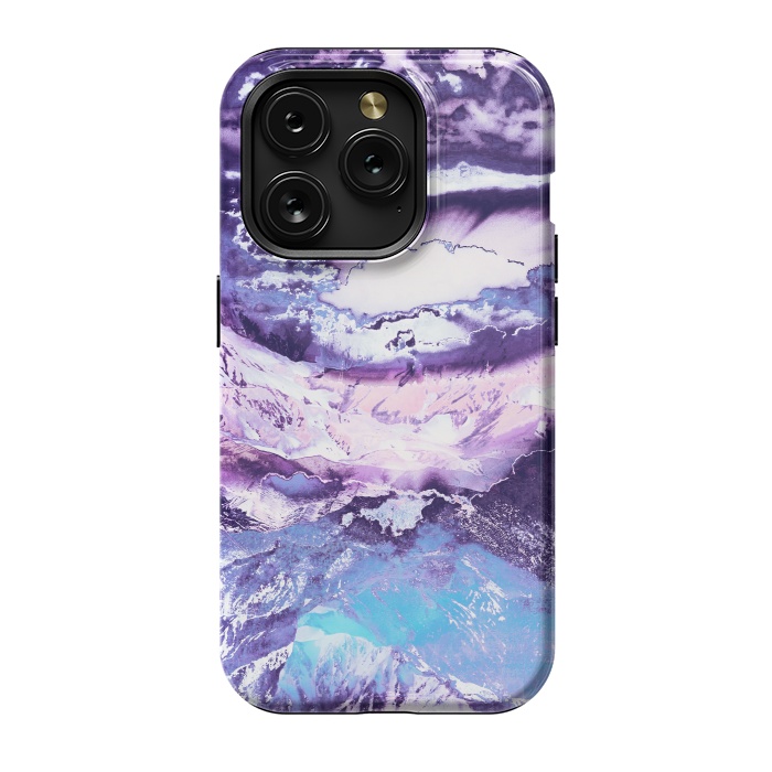 iPhone 15 Pro StrongFit Purple blue sunset mountain landscape art by Oana 