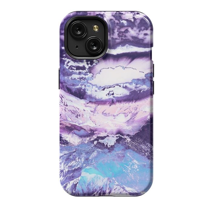 iPhone 15 StrongFit Purple blue sunset mountain landscape art by Oana 