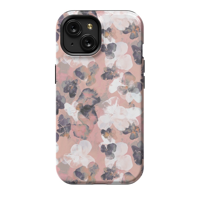 iPhone 15 StrongFit White pink transparent pansy petals painting by Oana 