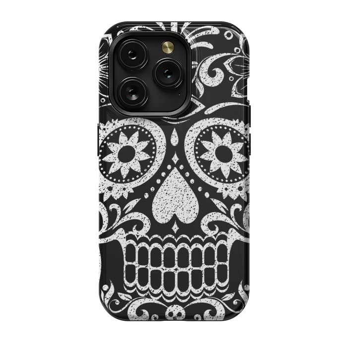 iPhone 15 Pro StrongFit White glitter day of the dead sugar skull - Halloween by Oana 