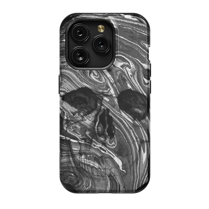 iPhone 15 Pro StrongFit Black and white marble skull - Halloween by Oana 