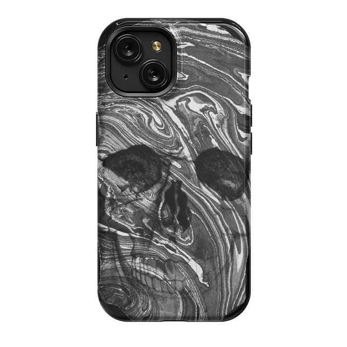 iPhone 15 StrongFit Black and white marble skull - Halloween by Oana 