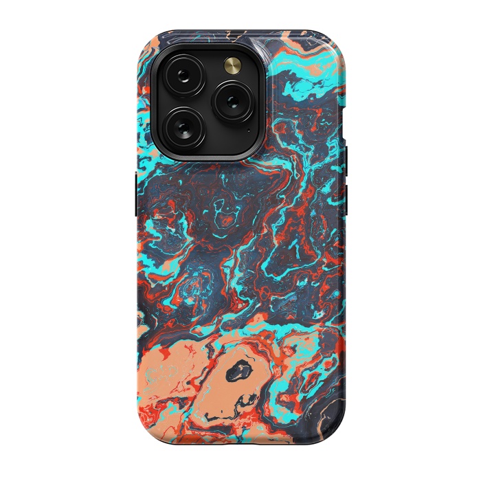 iPhone 15 Pro StrongFit Black Marble Colorful Waves by Art Design Works