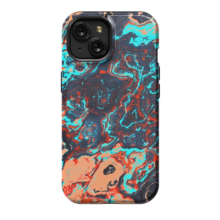 iPhone 15 StrongFit Black Marble Colorful Waves by Art Design Works