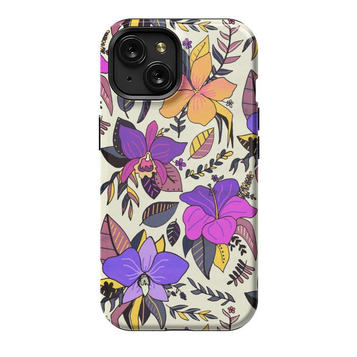 iPhone 15 StrongFit Sunset Tropical Floral by Tigatiga