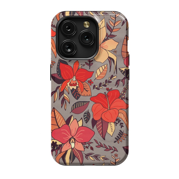 iPhone 15 Pro StrongFit Red Tropical Floral by Tigatiga