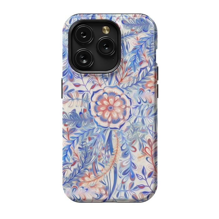 iPhone 15 Pro StrongFit Boho Flower Burst in Red and Blue by Micklyn Le Feuvre