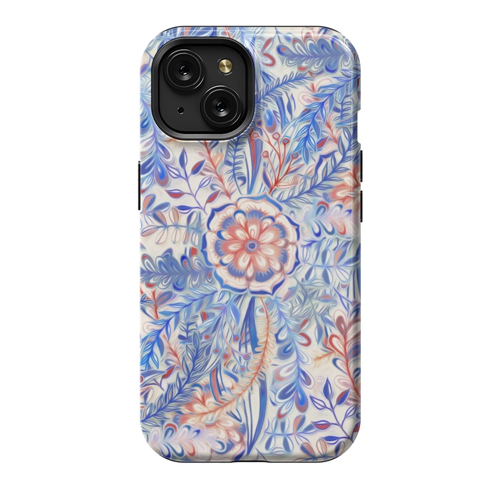 iPhone 15 StrongFit Boho Flower Burst in Red and Blue by Micklyn Le Feuvre