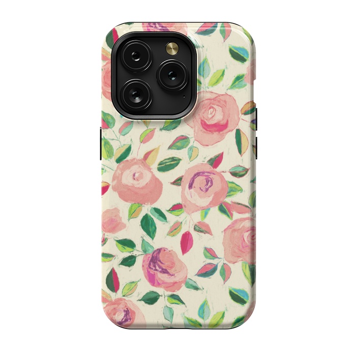 iPhone 15 Pro StrongFit Pink and Peach Rose Pattern in Pastels by Micklyn Le Feuvre