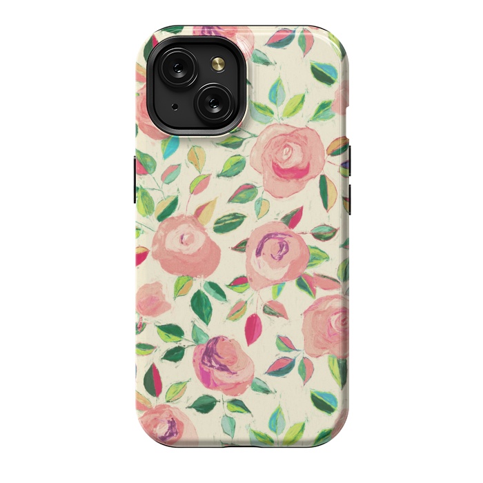 iPhone 15 StrongFit Pink and Peach Rose Pattern in Pastels by Micklyn Le Feuvre