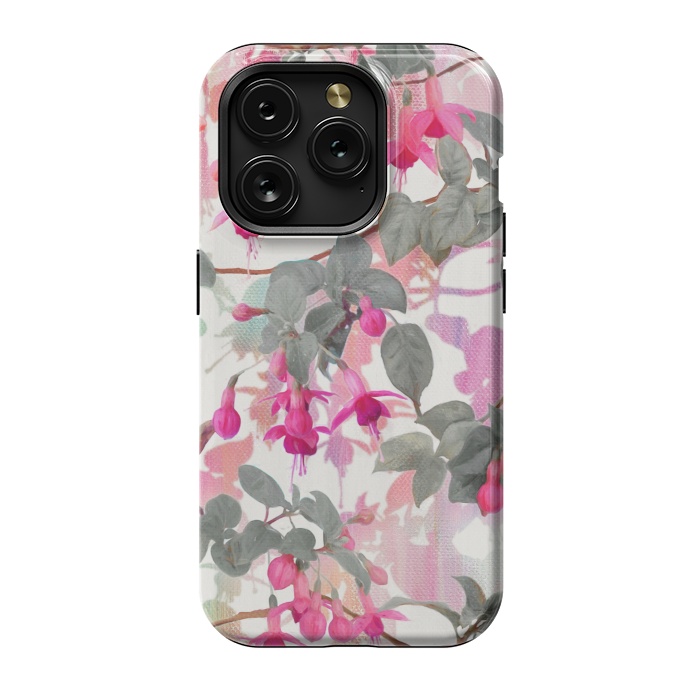 iPhone 15 Pro StrongFit Painted Fuchsia Floral in Pink and Grey  by Micklyn Le Feuvre