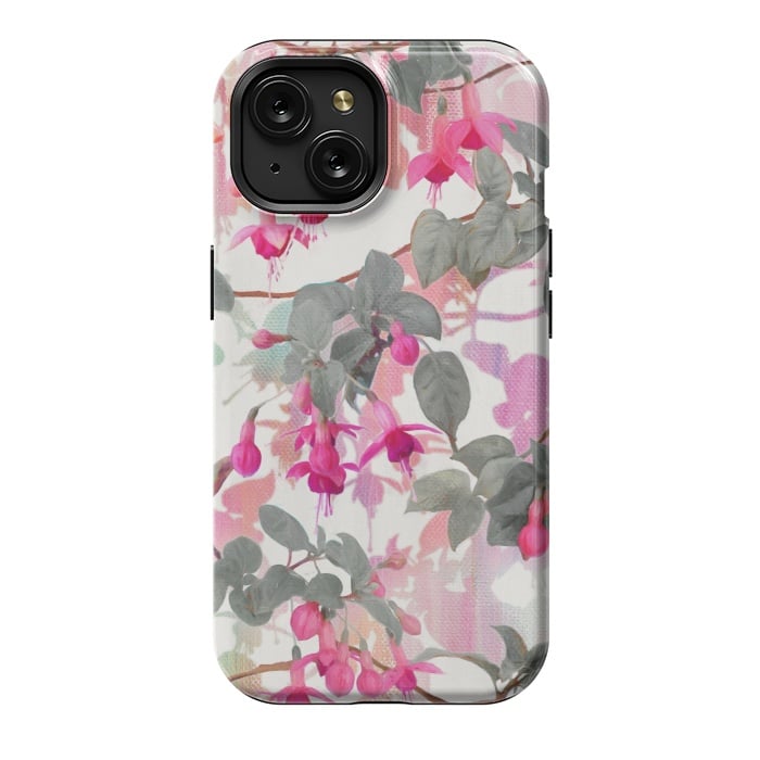 iPhone 15 StrongFit Painted Fuchsia Floral in Pink and Grey  by Micklyn Le Feuvre