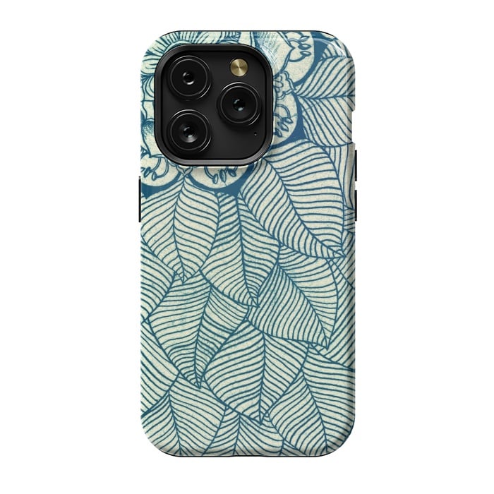 iPhone 15 Pro StrongFit Emerald Green, Navy & Cream Floral & Leaf doodle by Micklyn Le Feuvre