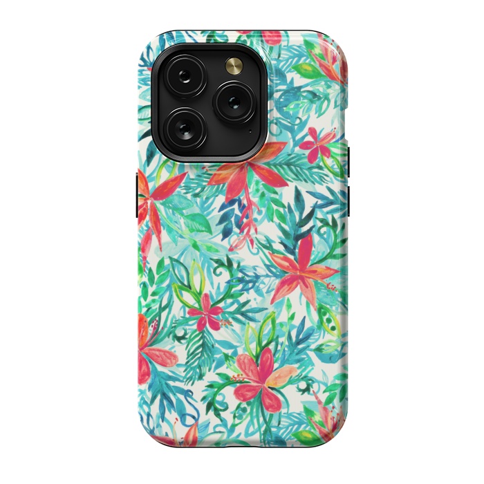 iPhone 15 Pro StrongFit Tropical Jungle Watercolor Floral by Micklyn Le Feuvre