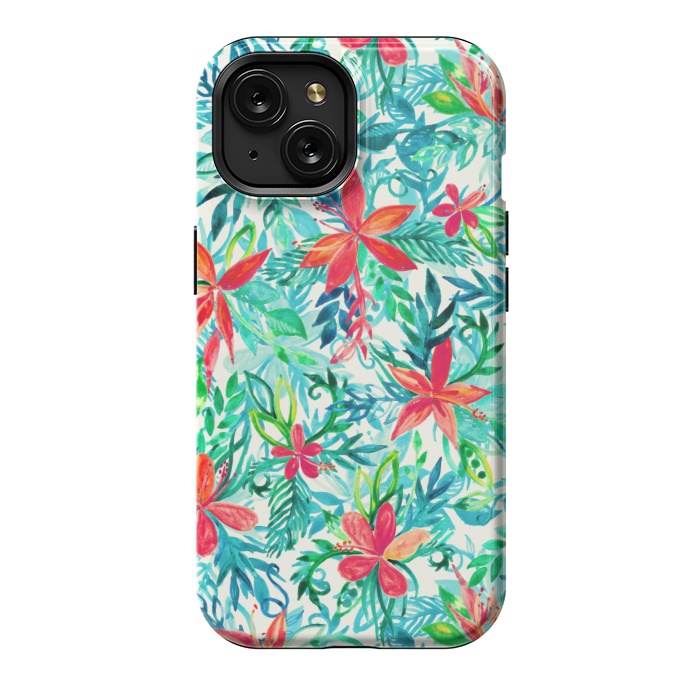 iPhone 15 StrongFit Tropical Jungle Watercolor Floral by Micklyn Le Feuvre