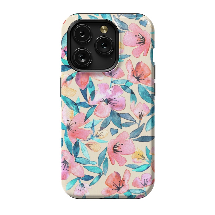 iPhone 15 Pro StrongFit Fresh Watercolor Floral on Cream  by Micklyn Le Feuvre