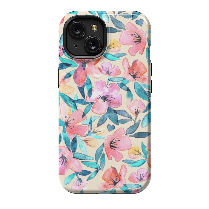 iPhone 15 StrongFit Fresh Watercolor Floral on Cream  by Micklyn Le Feuvre