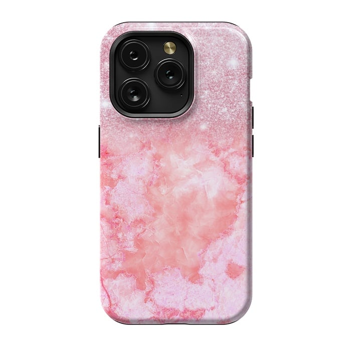 iPhone 15 Pro StrongFit Glitter on Pink Blush Agate  by  Utart